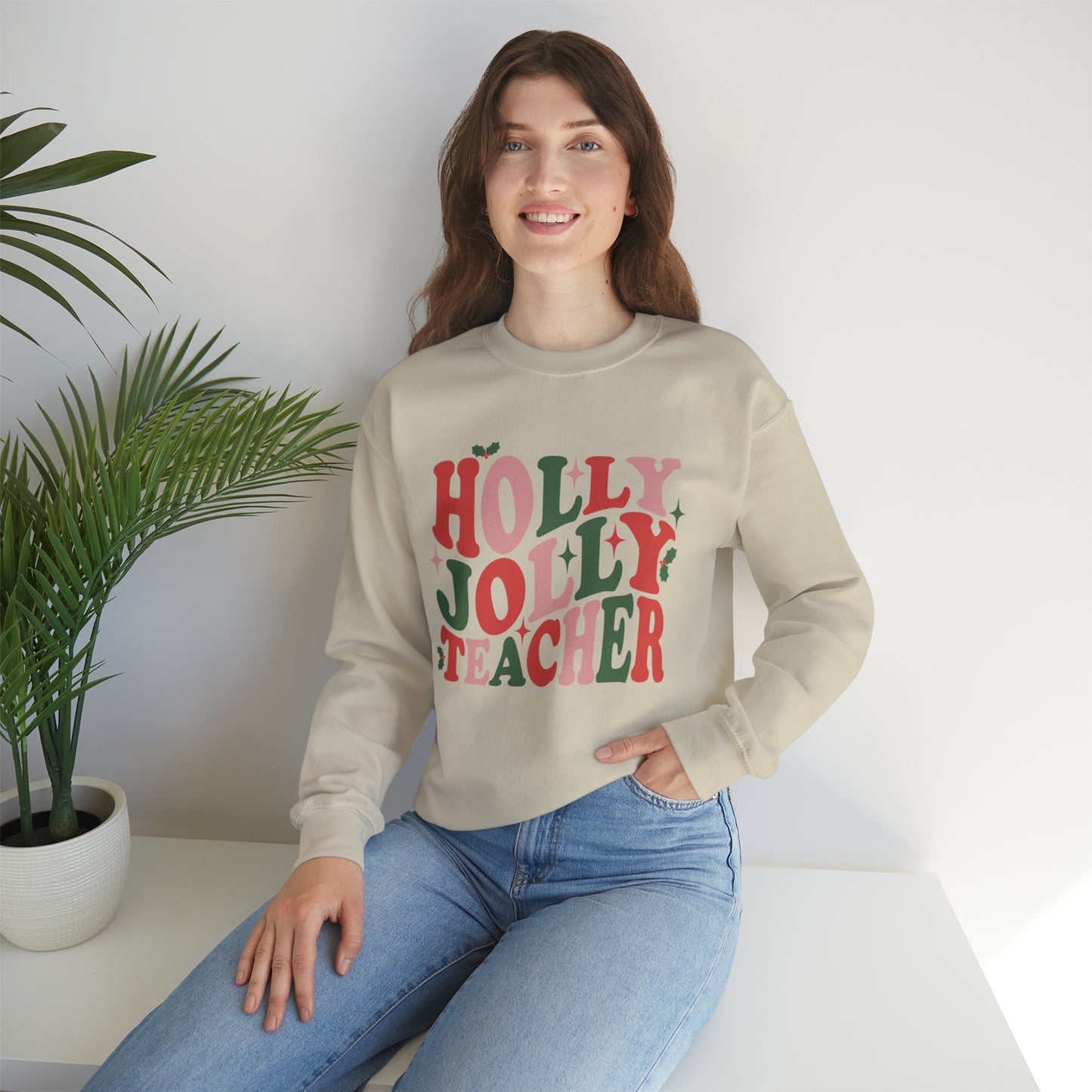 Sweatshirt: Holly Jolly Teacher Crewneck Sweatshirt