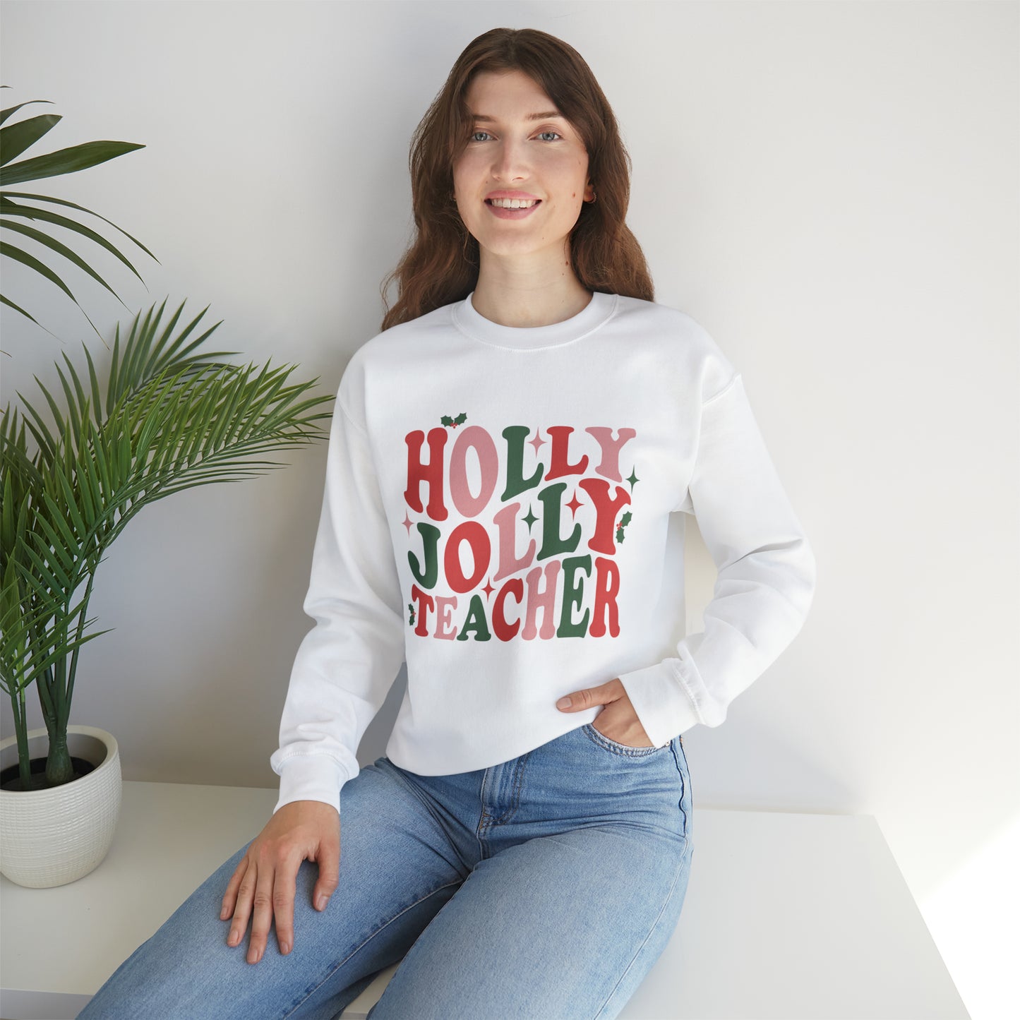Sweatshirt: Holly Jolly Teacher Crewneck Sweatshirt