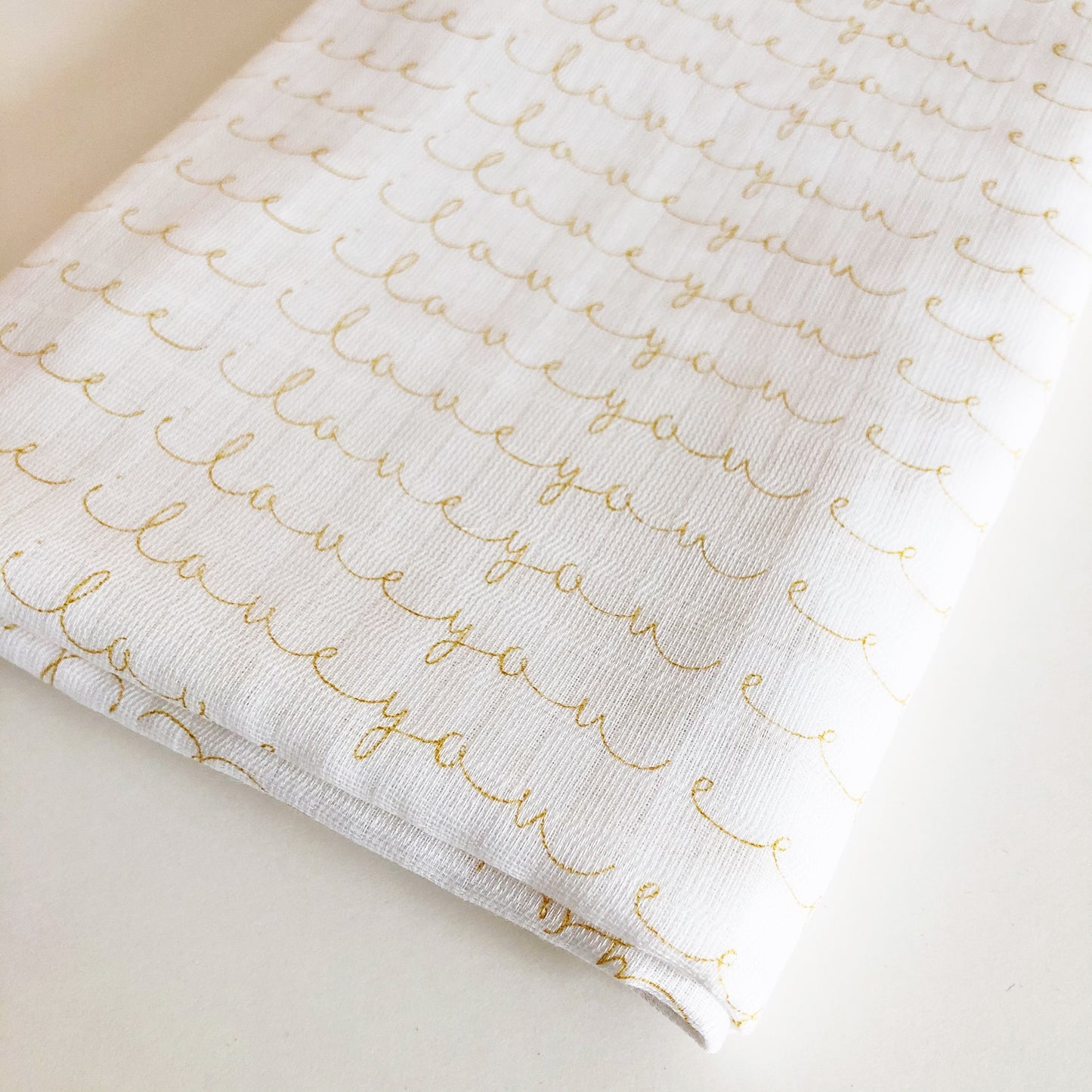 FABRIC (Double Gauze): 1 Yard I LOVE YOU in Gold on White