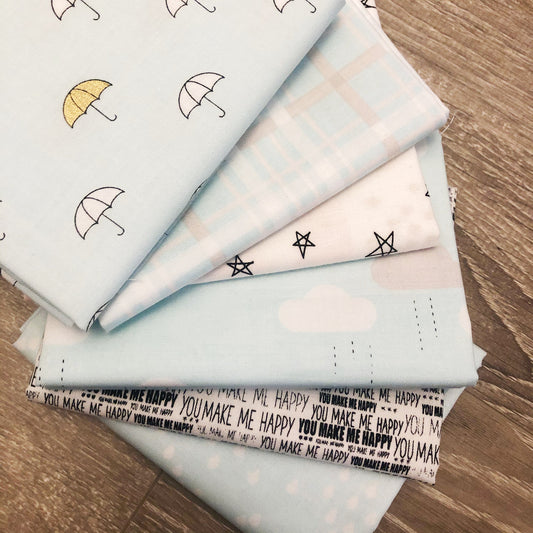 FABRIC (Fat Quarter Bundle):  When Skies Are Grey Fabric (Blue)